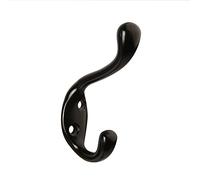 HASWARE 6 PCS Double Prong Robe Hook, Dual Coat Hooks Antique Wall Mounted Hooks Robe Vintage Hooks Hangers Heavy Duty with 12 Pieces Screws for Coats Hat Clothes Hanger Towel Keys (Black)
