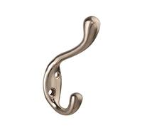 HASWARE 6 PCS Double Prong Robe Hook, Dual Coat Hooks Antique Wall Mounted Hooks Robe Vintage Hooks Hangers Heavy Duty with 12 Pieces Screws for Coats Hat Clothes Hanger Towel Keys (Satin Nickel)