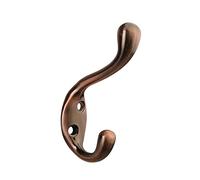 HASWARE 6 PCS Double Prong Robe Hook, Dual Coat Hooks Antique Wall Mounted Robe Vintage Hooks Hangers Heavy Duty with 12 Pieces Screws for Coats Hat Clothes Hanger Towel Keys (Satin Antique Copper)