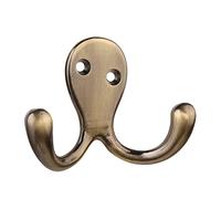 HASWARE 6 PCS Double Prong Robe Hook, Dual Coat Hooks with 12 Pieces Screws Wall Mounted Hooks Robe Hooks Hangers Heavy Duty for Hanging Hat Tie Clothes Coats Towel Keys for Bedroom (Antique Brass)