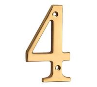 HASWARE Plaque De NuméRo De Maison 10 cm, Finition Laiton Poli, Design Moderne Courbé éLéGant, Chiffre D'Adresse Pour Porte Rue Maison (4, Laiton)