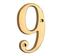 HASWARE Plaque De NuméRo De Maison 10 cm, Finition Laiton Poli, Design Moderne Courbé éLéGant, Chiffre D'Adresse Pour Porte Rue Maison (9, Laiton)