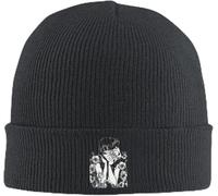 Hat Femme Tenant Un Chapeau tricoté Unisexe Noir à Fleurs Bonnet Pull Over Bonnet d'hiver Chaud et Thermique pour Noël Cyclisme Sports de Plein air