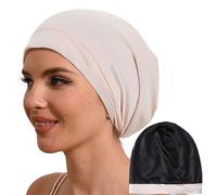 Hat Hut Bonnet de Nuit 100% Soie de Mûrier pour Cheveux Bouclés, Bonnet Souple de 19MM Soie pour Dormir Femme Homme (FR/ES, Alpha/Lettres, Taille Unique, 1-Rose)