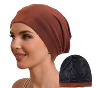 Hat Hut Bonnet de Nuit 100% Soie de Mûrier pour Cheveux Bouclés, Bonnet Souple de 19MM Soie pour Dormir Femme Homme (FR/ES, Alpha/Lettres, Taille Unique, 1-Titien Rouge)