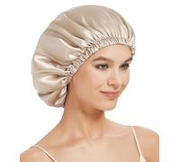 Hat Hut - Bonnet de Nuit en Soie de Mûrier 22 Momme, Réversible et Ajustable, pour Cheveux Bouclés, Unisex-Adulte, Champagne