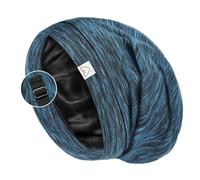 Hat Hut Bonnet de Nuit pour Dormir, Bonnet de Sommeil Doublés en Soie Satin Réglable pour Cheveux Bouclés, Extra Larges, pour Femme et Homme (FR/ES, Alpha/Lettres, L, Bleu)