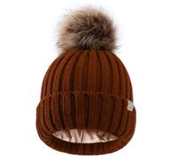 Hat Hut Bonnet d'hiver à Pompon pour Femme avec Doublure en Satin - Bonnet en Tricot Chaud et épais, Pom Pom Beanie Bobble Hat (FR/ES, Alpha/Lettres, Taille Unique, A2-Orange Foncé)