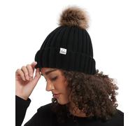 Hat Hut Bonnet d'hiver à Pompon pour Femme avec Doublure en Satin - Bonnet en Tricot Chaud et épais, Pom Pom Beanie Bobble Hat (FR/ES, Alpha/Lettres, Taille Unique, A1-Noir)