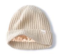 Hat Hut Bonnet d'hiver en Laine doublé de Satin avec Doublure en Soie Chaude en Tricot de Laine pour Homme et Femme, Wool Beanie Unisexe (FR/ES, Alpha/Lettres, Taille Unique, Beige Foncé)