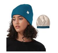 Hat Hut Bonnet d'hiver pour Femme et Homme, doublé de Satin pour Femme, Bonnet tricoté pour Cheveux, Slouch Beanie Unisexe (FR/ES, Alpha/Lettres, Taille Unique, Bleu Monterey)