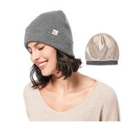 Hat Hut Bonnet d'hiver pour Femme et Homme, doublé de Satin pour Femme, Bonnet tricoté pour Cheveux, Slouch Beanie Unisexe (FR/ES, Alpha/Lettres, Taille Unique, Gris)