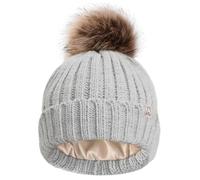 Hat Hut Bonnet Enfant d'hiver Doubles Pompons, Bonnet Doublé en Satin pour Cheveux, bébé Chaud Chapeau Tricoté Doux Beanie Garçons Filles (FR/ES, Alpha/Lettres, Taille Unique, A4-Gris Clair)