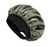 Hat Hut Bonnet Satin Soie Cheveux Nuit pour Femme Homme - Bonnet pour Cheveux Bouclés Naturels - Large Bande réglable - Double Couche (FR/ES, Alpha/Lettres, Taille Unique, Vert Olive)