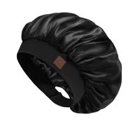 Hat Hut Bonnet Satin Soie Cheveux Nuit pour Femme Homme - Bonnet pour Cheveux Bouclés Naturels - Large Bande réglable - Double Couche (FR/ES, Alpha/Lettres, Taille Unique, Noir)