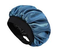 Hat Hut Bonnet Satin Soie Cheveux Nuit pour Femme Homme - Bonnet pour Cheveux Bouclés Naturels - Large Bande réglable - Double Couche (FR/ES, Alpha/Lettres, Taille Unique, Bleu de Prusse)