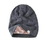 Hat Hut Bonnet Tricoté pour Femme Homme, Bonnet d'hiver Doublé de Satin pour Cheveux Bouclés, Souple Chaud Slouchy Beanie, Légère, Unisexe (FR/ES, Alpha/Lettres, Taille Unique, Gris Foncé)