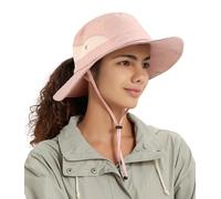 Hat Hut Chapeau de Soleil Femme Imperméable Doublé de Satin, Protection UV, Queue de Cheval, Chapeau de Plage à Large Bord pour la Randonnée, la Pêche (FR/ES, Alpha/Lettres, Taille Unique, Rose)