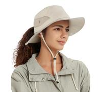 Hat Hut Chapeau de Soleil Femme Imperméable Doublé de Satin, Protection UV, Queue de Cheval, Chapeau de Plage à Large Bord pour la Randonnée, la Pêche (FR/ES, Alpha/Lettres, Taille Unique, Beige)