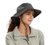 Hat Hut Chapeau de Soleil Femme Imperméable Doublé de Satin, Protection UV, Queue de Cheval, Chapeau de Plage à Large Bord pour la Randonnée, la Pêche (FR/ES, Alpha/lettres, Taille unique, Gris Foncé)