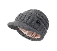 Hat Hut Unisexe Bonnet d'Hiver Avec Visière - Doublé de Satin Pour Cheveux - Casquette Hiver Chaud Tricoté Pour Femmes et Hommes (FR/ES, Alpha/Lettres, Taille Unique, Gris)