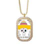 Hat l Mexico Happy The Day Of The Dead Collier Pendentif Diamant Cristal Doré