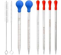 HATANSE 6 Pièces Pipettes en Verre, Pipette Graduée en Verre, Compte-Gouttes, Pipette Dropper 0,5ml 1ml 2ml 3ml 5ml 10ml avec 2 pcs Brosse Nettoyage pour Laboratoire Expériences Chimiques
