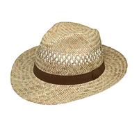 HatBee Ventilation Bogart Chapeau de paille - Chapeau d'été classique et léger avec large bord incurvé en 100 % paille naturelle avec ventilation, naturel, 62-63