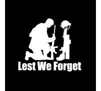 Hatcherabilia Autocollants pour voiture Lest We Forget Soldier UK Military Remembrance - Autocollants imperméables - Pour ordinateurs portables, miroirs, fenêtres, cadeaux militaires (blanc)