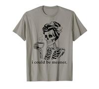 Hate People I Could Be Meaner Skeleton Drinking Coffee Skull T-Shirt