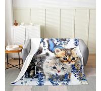 HATEGE Couverture Polaire 180x200 Chat Mignon, Plaid Animal Papillon Enfant en Flanelle 2 Personnes Doux et Chaude imprimée en 3D Couvertures pour Salon Canapé Canape Lit