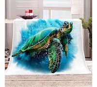 HATEGE Couverture Polaire 200x220 Tortue de Mer Verte, Plaid Créatures de Mer en Flanelle 2 Personnes Doux et Chaude imprimée en 3D Couvertures pour Salon Canapé Canape Lit