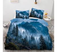 HATEGE Housse de Couette 1 Personne 140x200 Forêt Parure de Lit Réversible Montagne 3D Housse Couette Microfibre Ensemble de Literie 2 Taies d'oreiller 65x65 8194-ABC