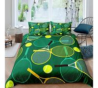 HATEGE Housse de Couette 1 Personne 140x200 Tennis Parure de Lit Réversible Raquette de Tennis 3D Housse Couette Microfibre Ensemble de Literie 2 Taies d'oreiller 65x65 1739-ABCD