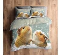 HATEGE Housse de Couette 1 Personne 150x200 Cobaye Parure de Lit Réversible Mignon Cochon d'Inde 3D Housse Couette Microfibre Ensemble de Literie 2 Taies d'oreiller 65x65 1884-ABCD