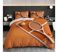 HATEGE Housse de Couette 1 Personne 150x200 Tennis Parure de Lit Réversible Raquette de Tennis 3D Housse Couette Microfibre Ensemble de Literie 2 Taies d'oreiller 65x65 1524-ABCD