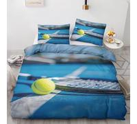 HATEGE Housse de Couette 1 Personne 150x200 Tennis Parure de Lit Réversible Raquette de Tennis 3D Housse Couette Microfibre Ensemble de Literie 2 Taies d'oreiller 65x65 1188-ABCD