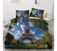 HATEGE Housse de Couette 220x240 Paris Parure de Lit Réversible Paysage Urbain 3D Housse Couette Microfibre Ensemble de Literie 2 Taies d'oreiller 65x65 8422-ABC