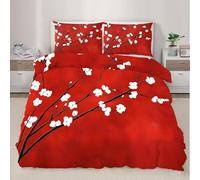 HATEGE Housse de Couette 230x220 Bosson de Prune, Rouge Parure de Lit Réversible, 3D Housse Couette Microfibre Ensemble de Literie 2 Taies d'oreiller 65x65 6734-ABC