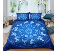 HATEGE Housse de Couette 230x220 Douze Signes du Zodiaque Parure de Lit Réversible Constellation 3D Housse Couette Microfibre Ensemble de Literie 2 Taies d'oreiller 65x65 622-AET