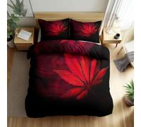 HATEGE Housse de Couette 230x220 Feuilles de Cannabis, Rouge Parure de Lit Réversible, 3D Housse Couette Microfibre Ensemble de Literie 2 Taies d'oreiller 65x65 6566-ABC