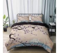 HATEGE Housse de Couette 240 x 260 Fleurs de Cerisier Japonais, Japon Parure de Lit Réversible, 3D Housse Couette Microfibre Ensemble de Literie 2 Taies d'oreiller 65x65 5824-ABC