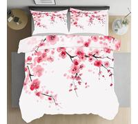 HATEGE Housse de Couette 240 x 260 Fleurs de Cerisier Parure de Lit Réversible Fleurs de Cerisier Japonais 3D Housse Couette Microfibre Ensemble de Literie 2 Taies d'oreiller 65x65 8343-ABC