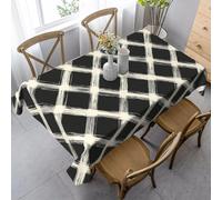 HATEGE Nappe carrée 100x100 Carreaux Noirs Nappe Résumé en Tissu Polyester Imperméable, Anti Tache Nappes de Table Géométrie Moderne, pour Cuisine Anniversaire Exterieur Jardin A-0518