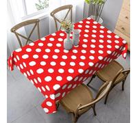 HATEGE Nappe carrée 100x100 Points Blancs Nappe Rouge en Tissu Polyester Imperméable, Anti Tache Nappes de Table Moderne, pour Cuisine Anniversaire Exterieur Jardin A-3038
