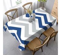 HATEGE Nappe carrée 120x120 Rayures Bleues Nappe Rayures Grises en Tissu Polyester Imperméable, Anti Tache Nappes de Table Vague, pour Cuisine Anniversaire Exterieur Jardin A-1684