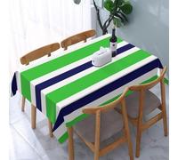 HATEGE Nappe carrée 140x140 Rayures Vertes Nappe Bleu en Tissu Polyester Imperméable, Anti Tache Nappes de Table Blanc, pour Cuisine Anniversaire Exterieur Jardin A-0629