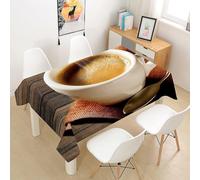 HATEGE Nappe Rectangulaire Café 150x250 cm Nappe Rétro en Tissu Polyester Imperméable, Anti Tache Nappes Café, pour Cuisine Anniversaire Exterieur Jardin A-1653