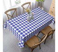 HATEGE Nappe Rectangulaire Carreaux Bleus 140x200 cm Nappe Plaid Blanc en Tissu Polyester Imperméable, Anti Tache Nappes Motif Géométrique, pour Cuisine Anniversaire Exterieur Jardin A-0798