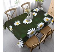 HATEGE Nappe Rectangulaire Fleur Blanche 100x140 cm Nappe Vert en Tissu Polyester Imperméable, Anti Tache Nappes Printemps, pour Cuisine Anniversaire Exterieur Jardin A-0687
